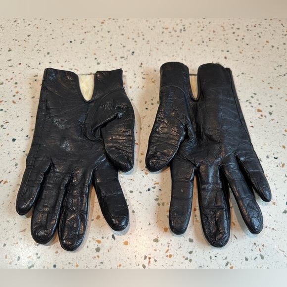 Vintage Black Leather Gloves with Rabbit Fur Lining‎ Made Italy - Picture 5 of 12